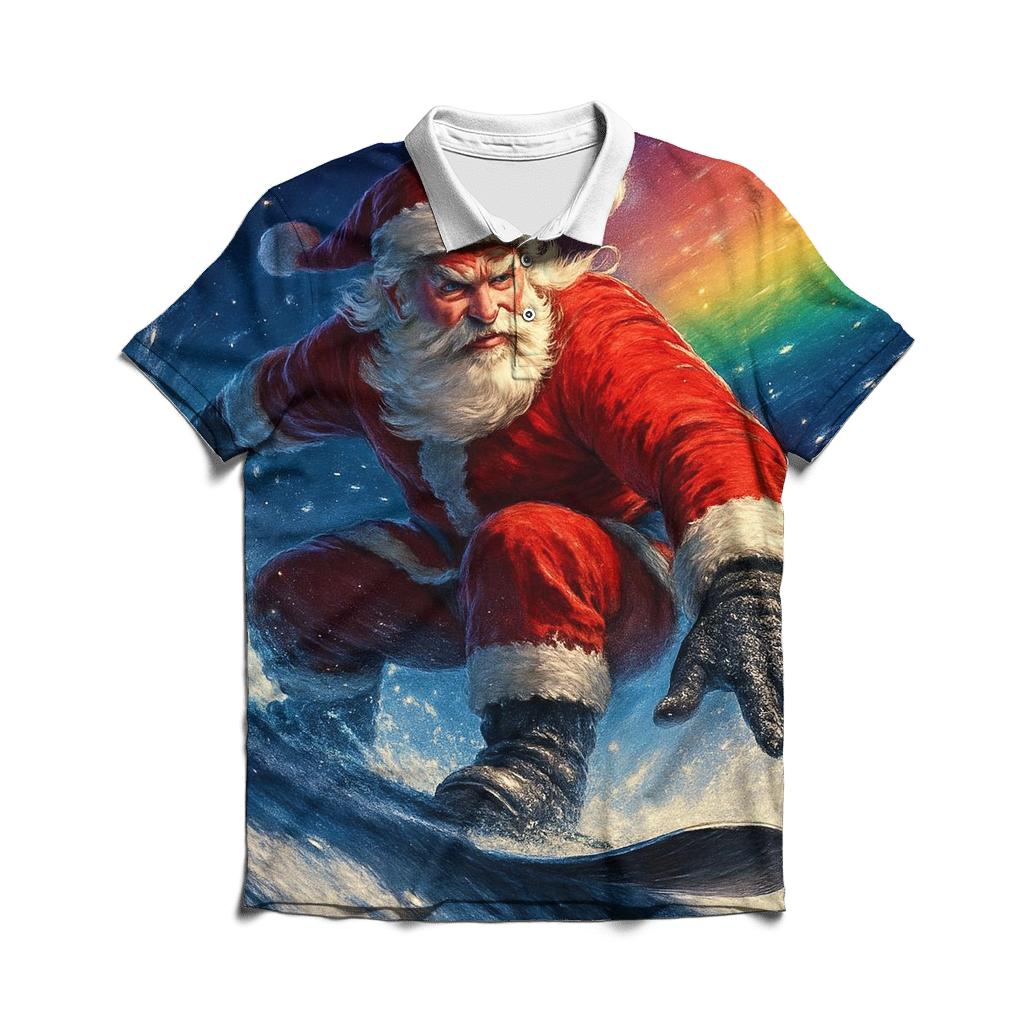 Santa Snowboard Comet Run premium cotton polo shirts