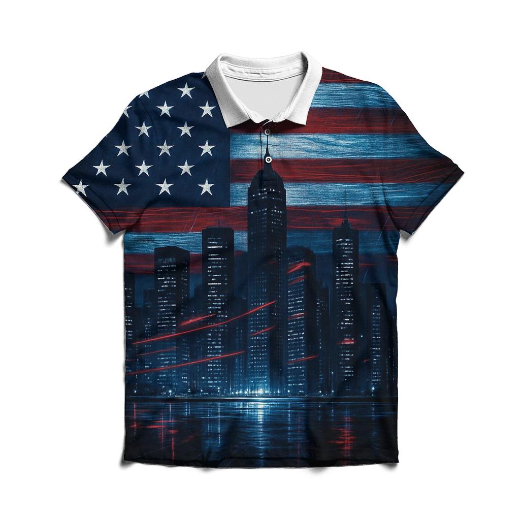 Midnight Skyline Flag Fusion embroidered polo tops