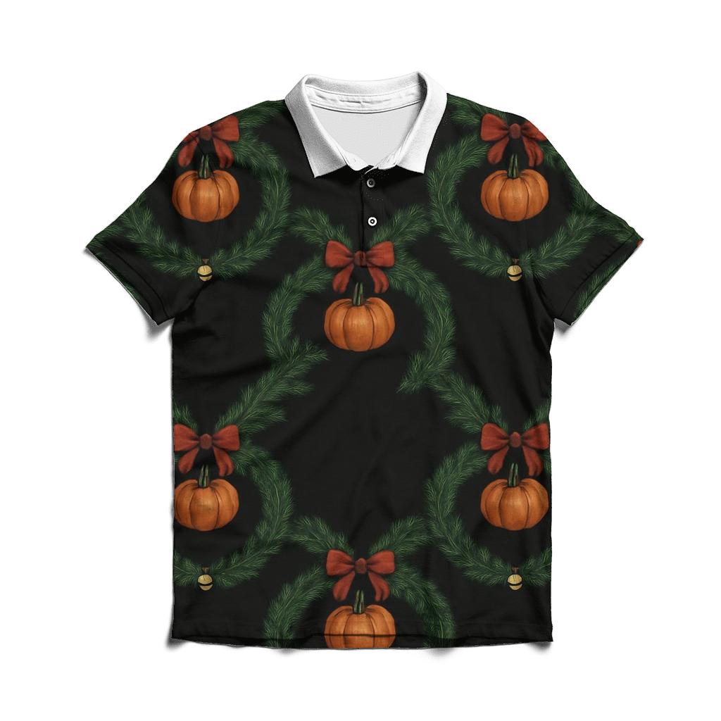 Wreath Pumpkin Chain Link On Black Background classic pique polos