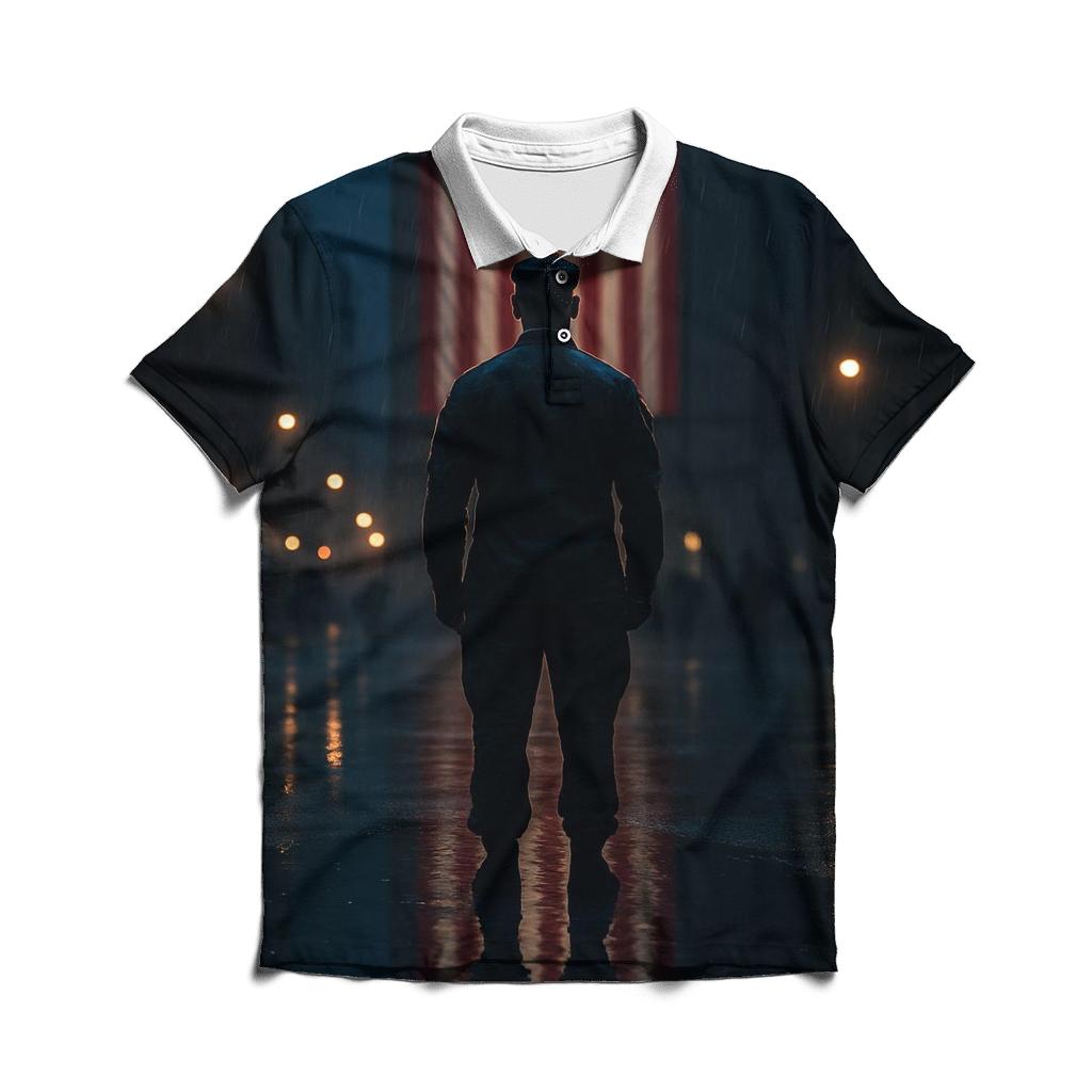 Rain Soaked City Tribute Flag Reflection casual sports polo shirts