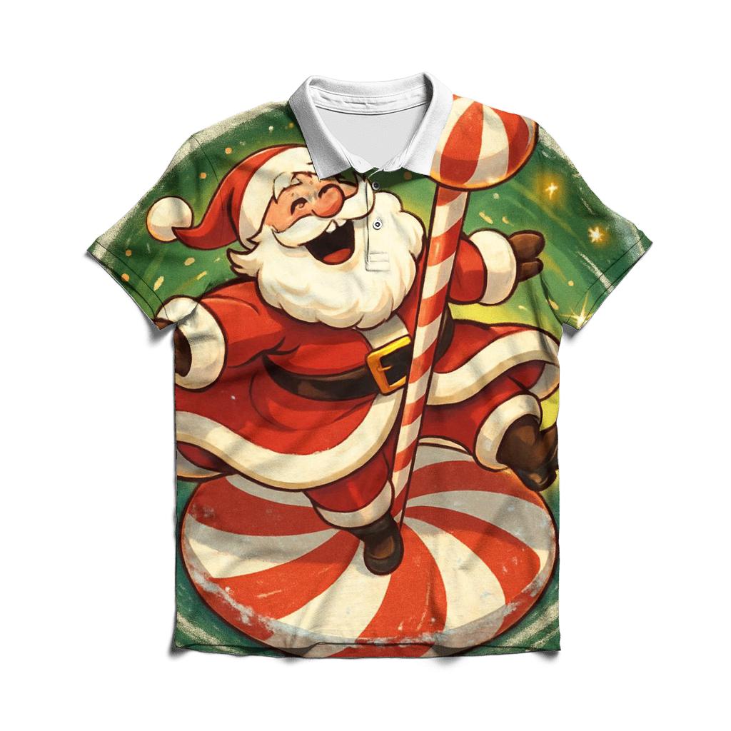 Candy Cane Carousel Santa Whirl branded logo polo shirts