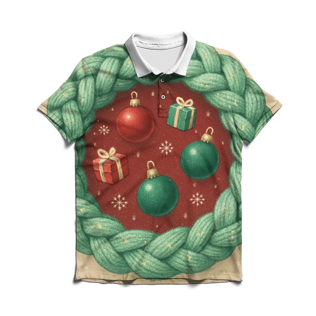 Cozy Knit Wreath Of Floating Ornaments designer slim fit polos