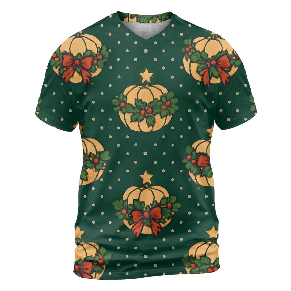 Holly Wrapped Pumpkins Diamond Tile On Midnight Green Background designer pattern shirts