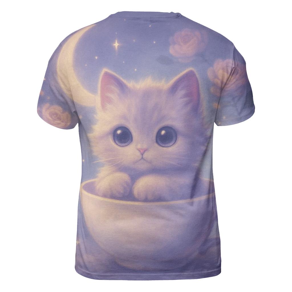 Moonlit Teacup Kitten Reverie unique graphic print tees