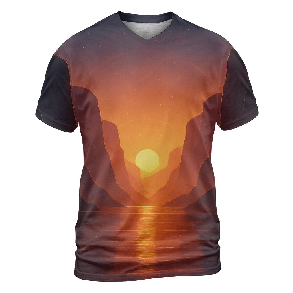 Ember Glass Fjord Sunset vibrant all-over design tees