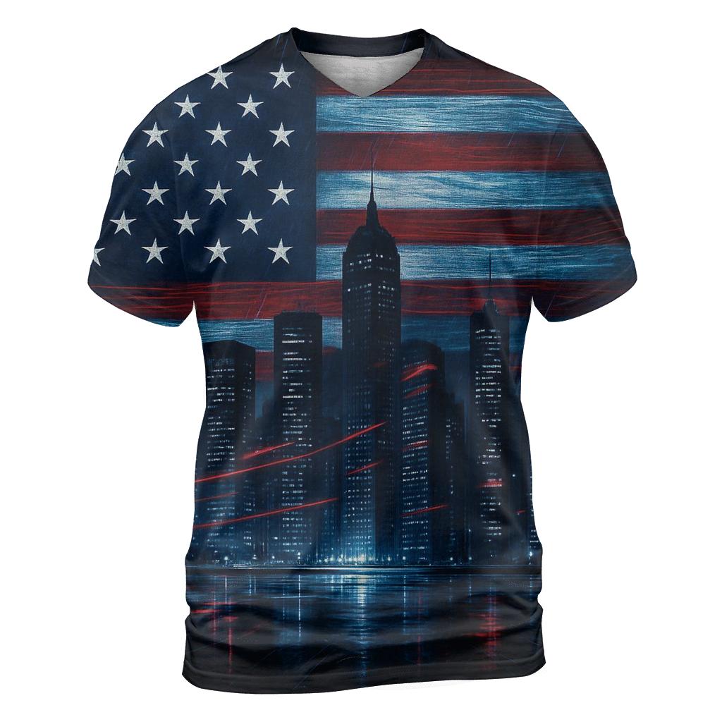 Midnight Skyline Flag Fusion creative print fashion shirts