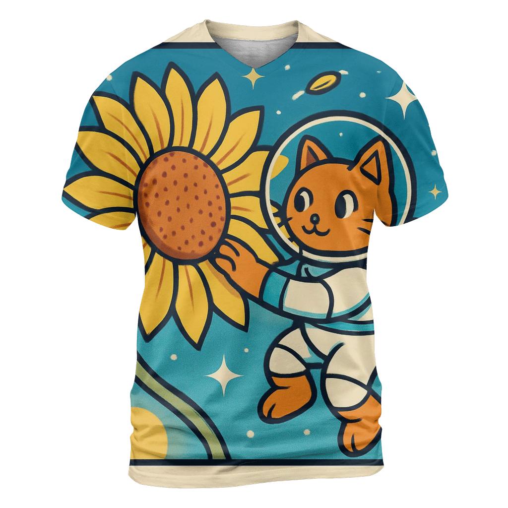 Sunflower Astronaut Cat creative print fashion shirts