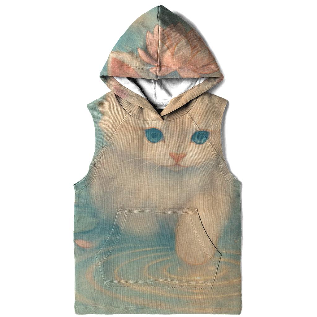 Whispering Lotus Pond Kitten embroidered hoodies