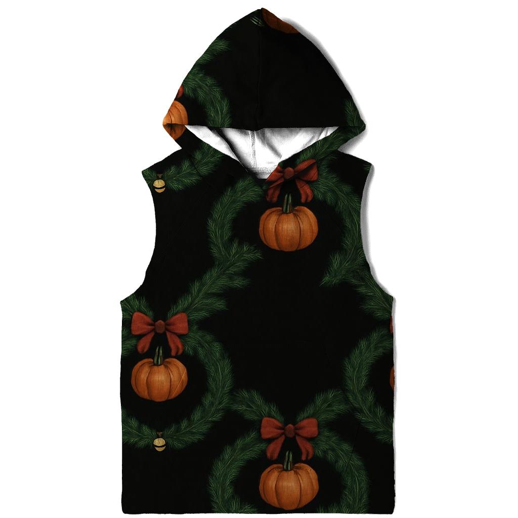Wreath Pumpkin Chain Link On Black Background heavyweight hoodies