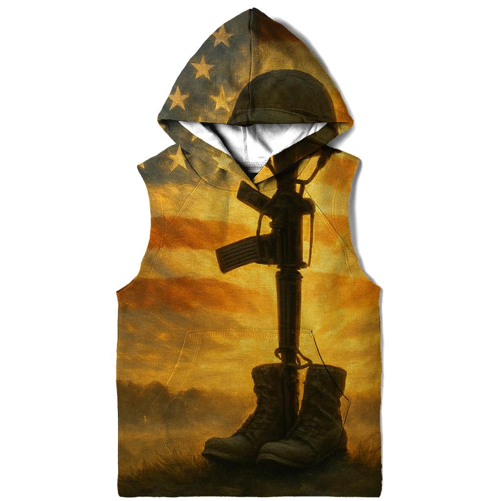 Field Cross At Sunrise With Flag Halo zip-up hoodies
