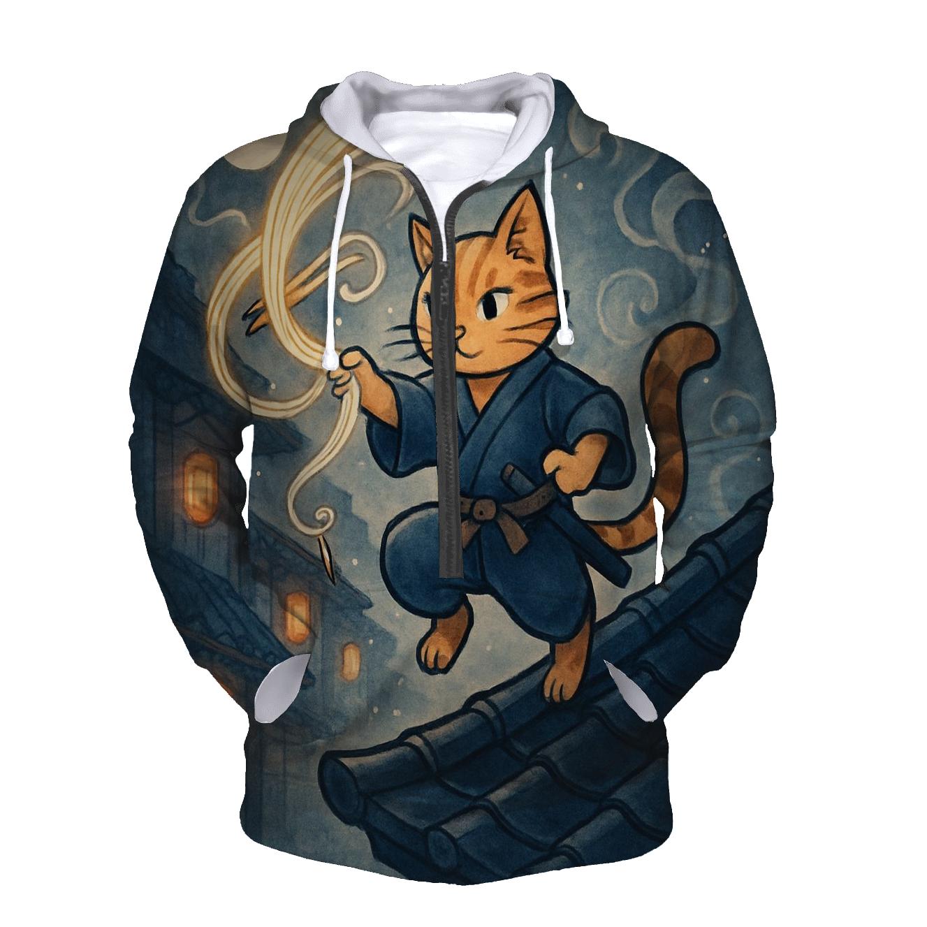 Moonlit Ramen Ronin Cat graphic hoodies