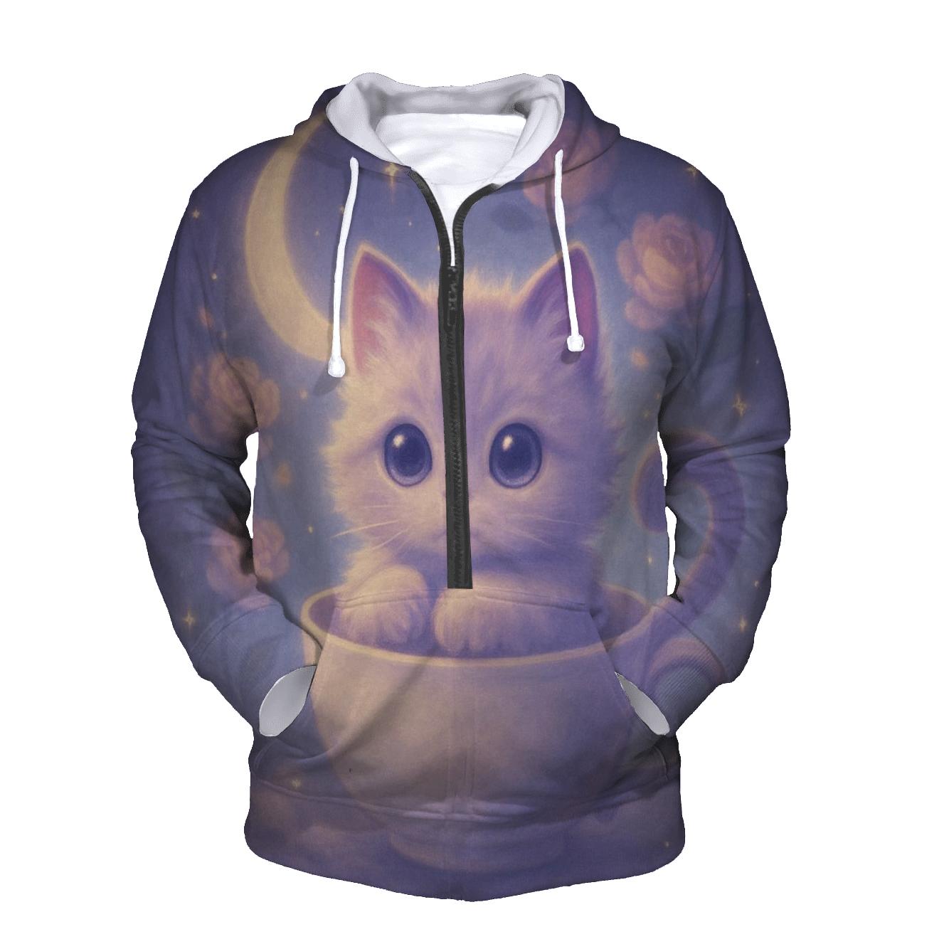 Moonlit Teacup Kitten Reverie graphic hoodies
