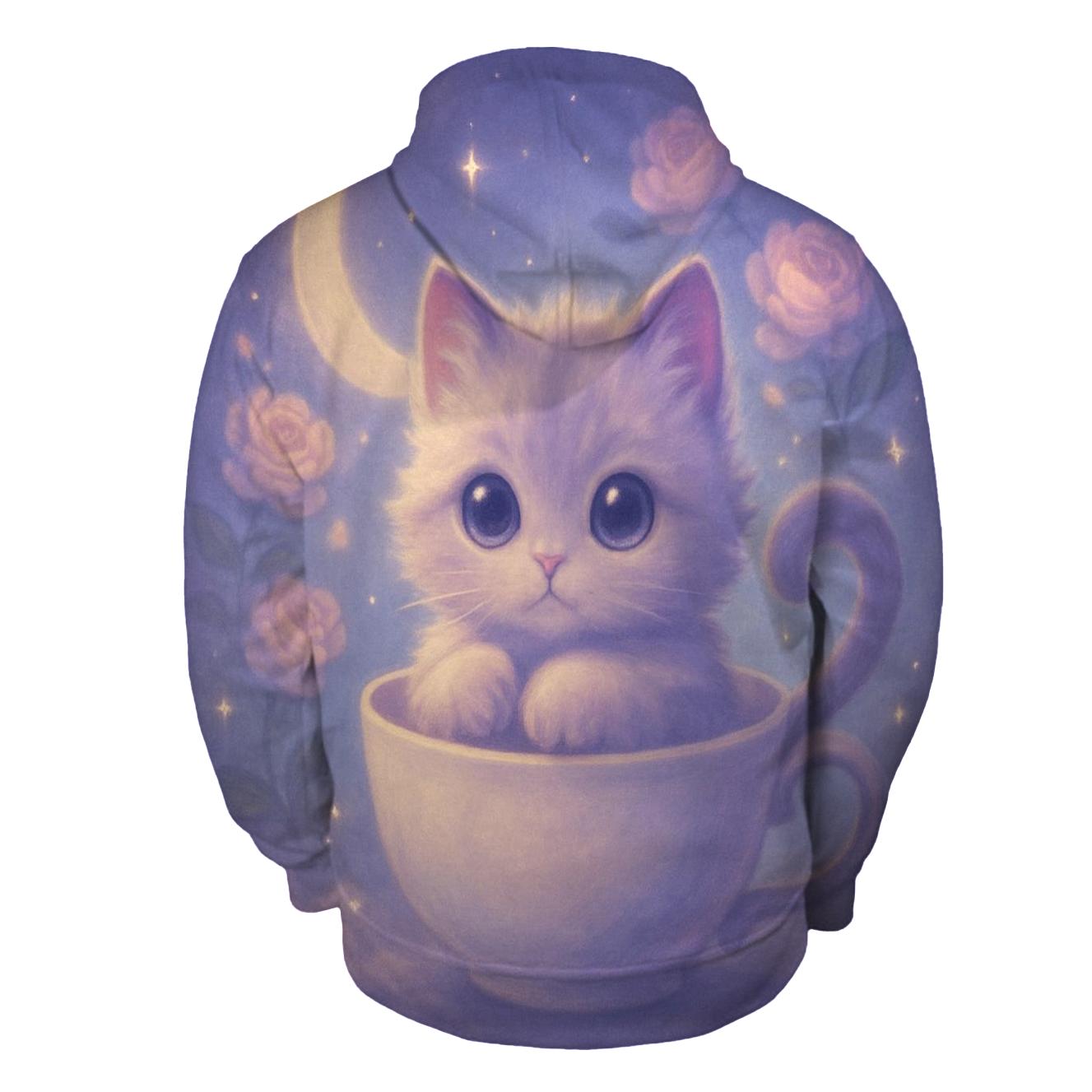 Moonlit Teacup Kitten Reverie graphic hoodies