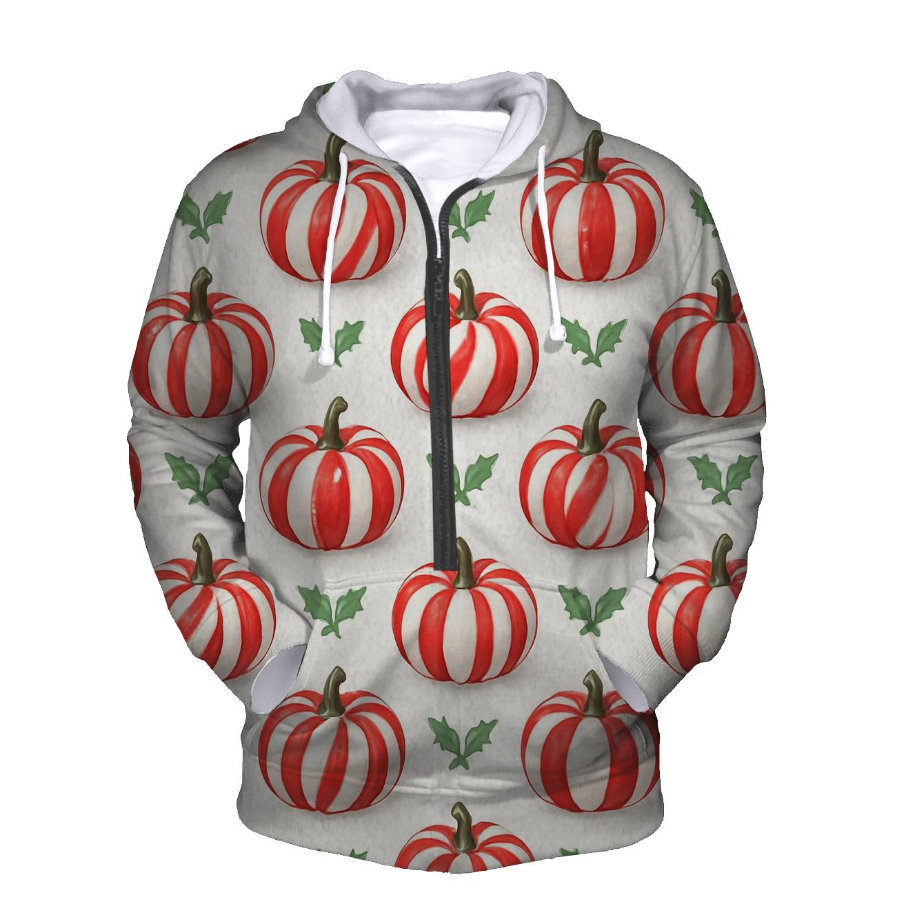 Candy Cane Pumpkin Stripe Repeat On White Background zip-up hoodies