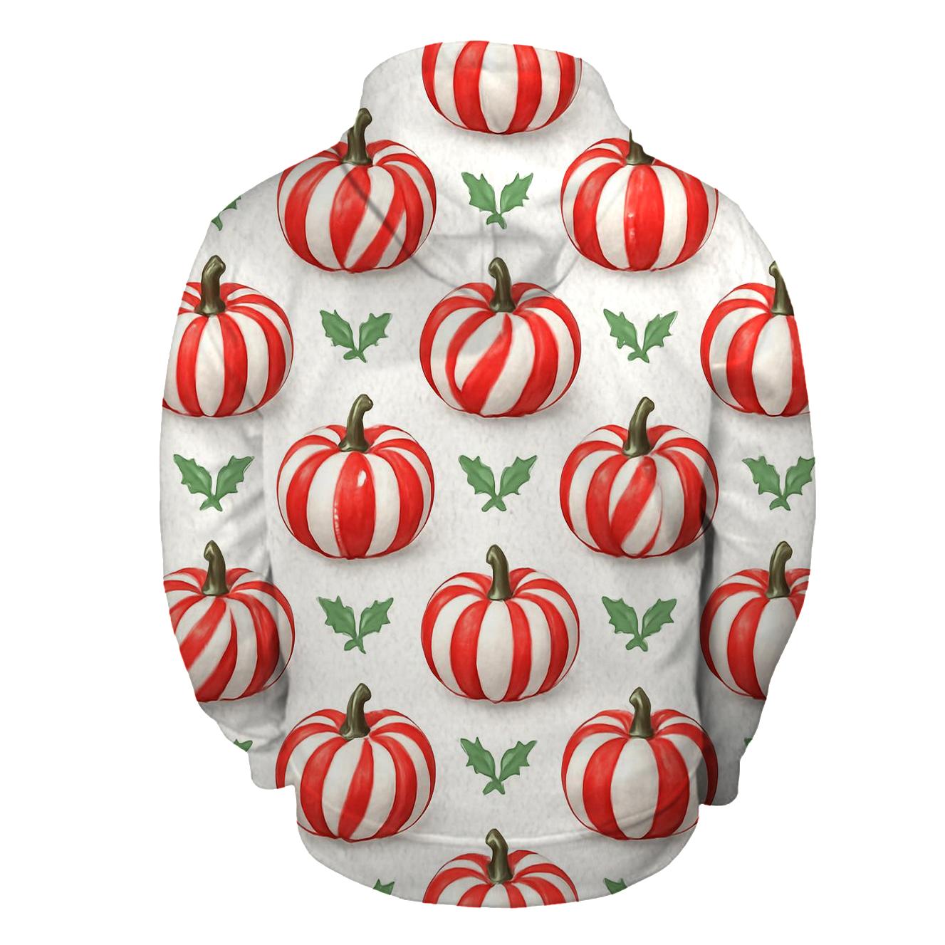 Candy Cane Pumpkin Stripe Repeat On White Background zip-up hoodies