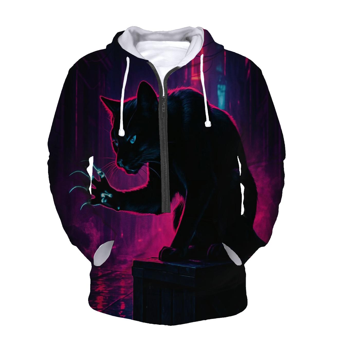 Neon Alley Circuit Cat custom hoodies
