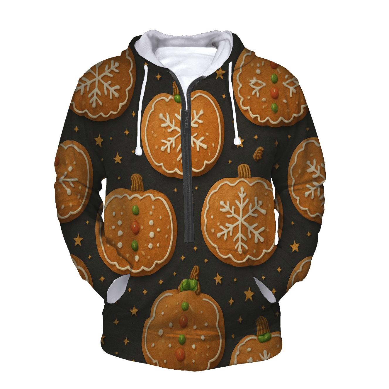 Gingerbread Ornament Pumpkins Scatter On Charcoal Background premium hoodies