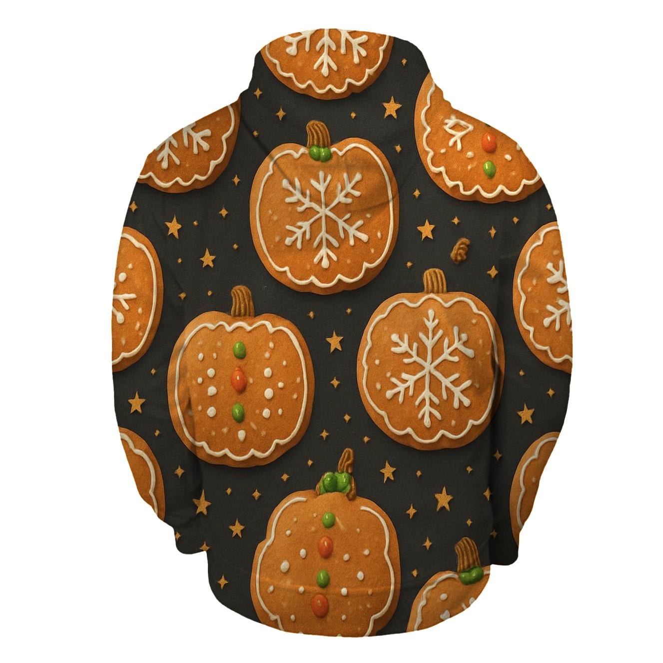 Gingerbread Ornament Pumpkins Scatter On Charcoal Background premium hoodies