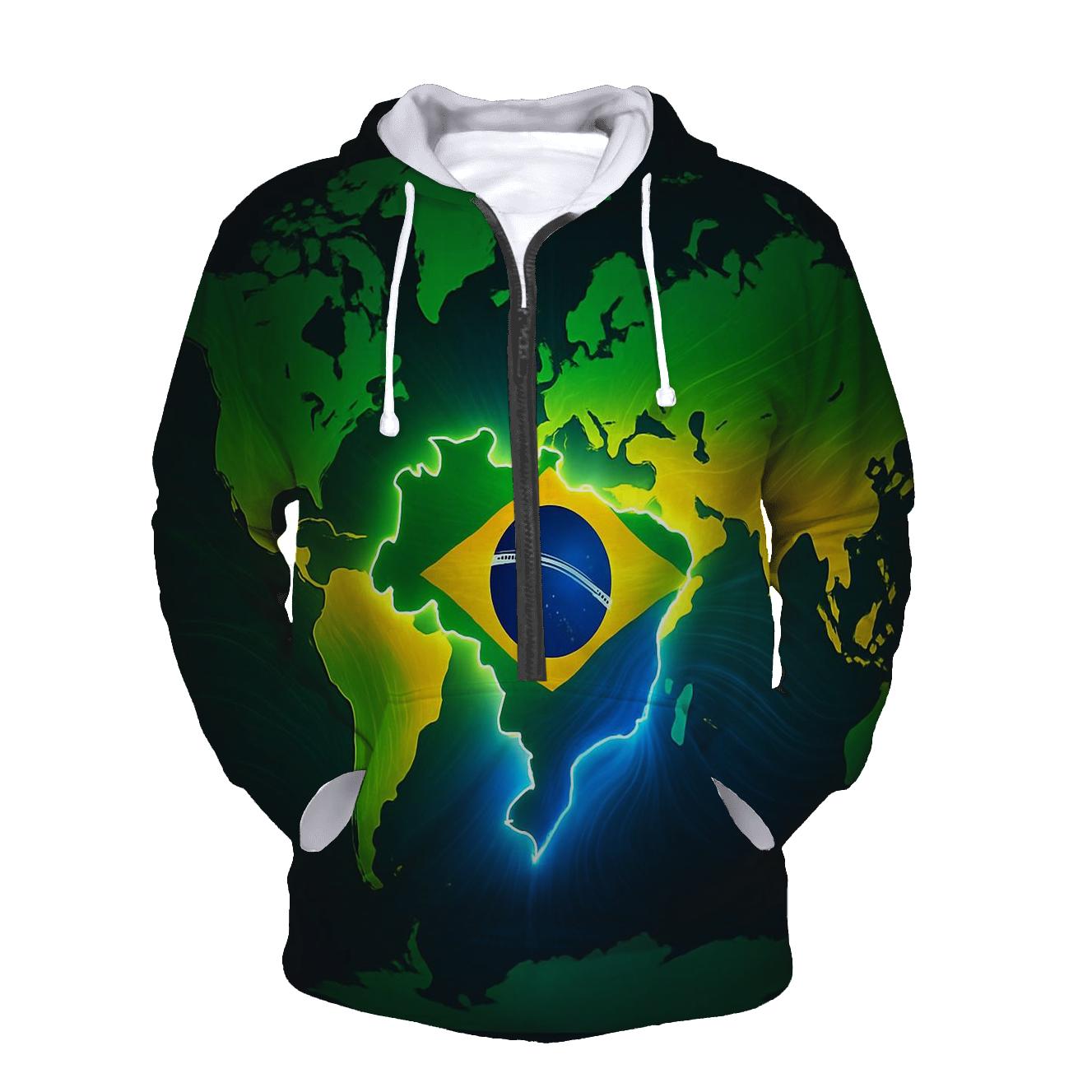 Map Gradient Flag Of Brazil lightweight hoodies