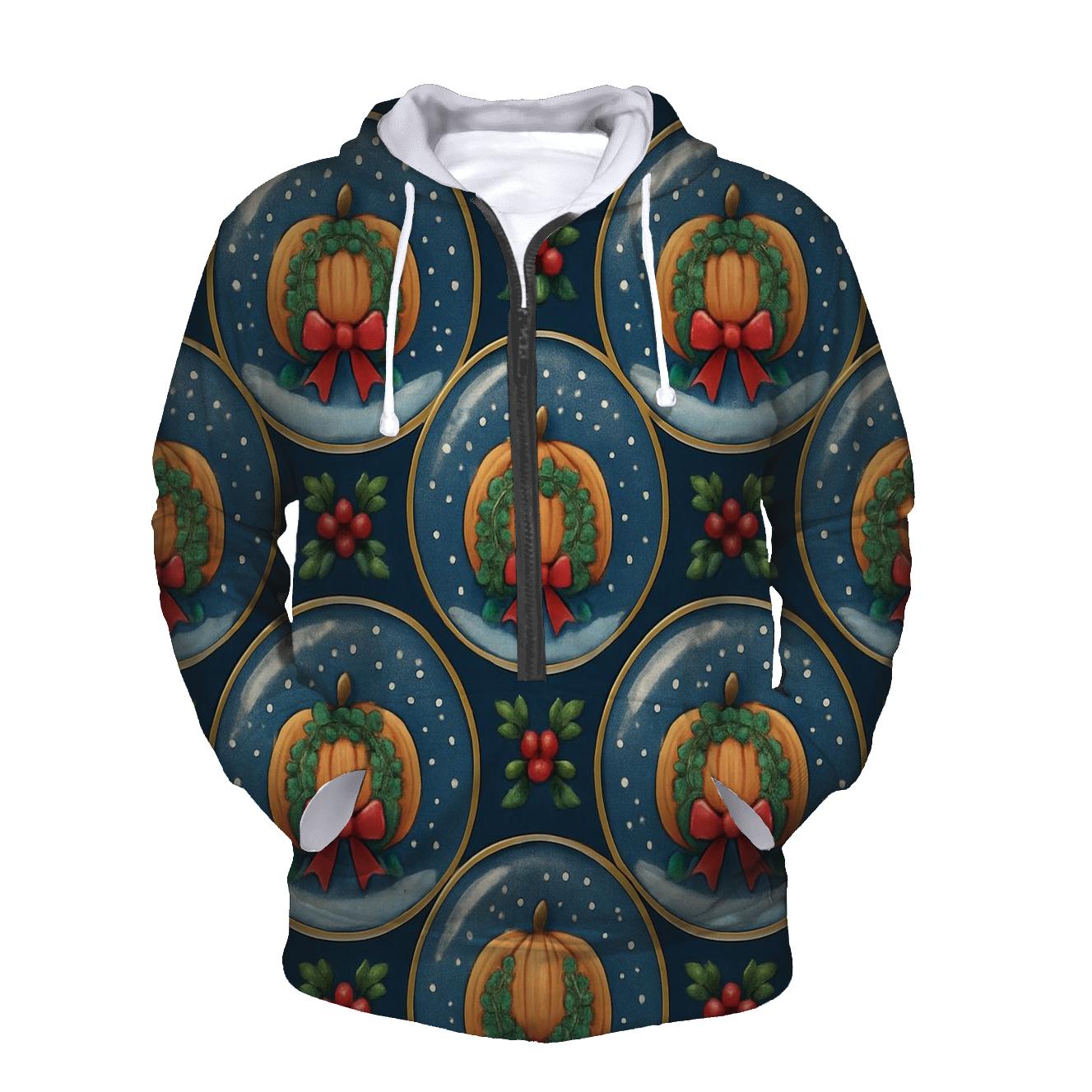 Snow Globe Pumpkin Medallion Radial Repeat On Navy Blue Background hoodie designs