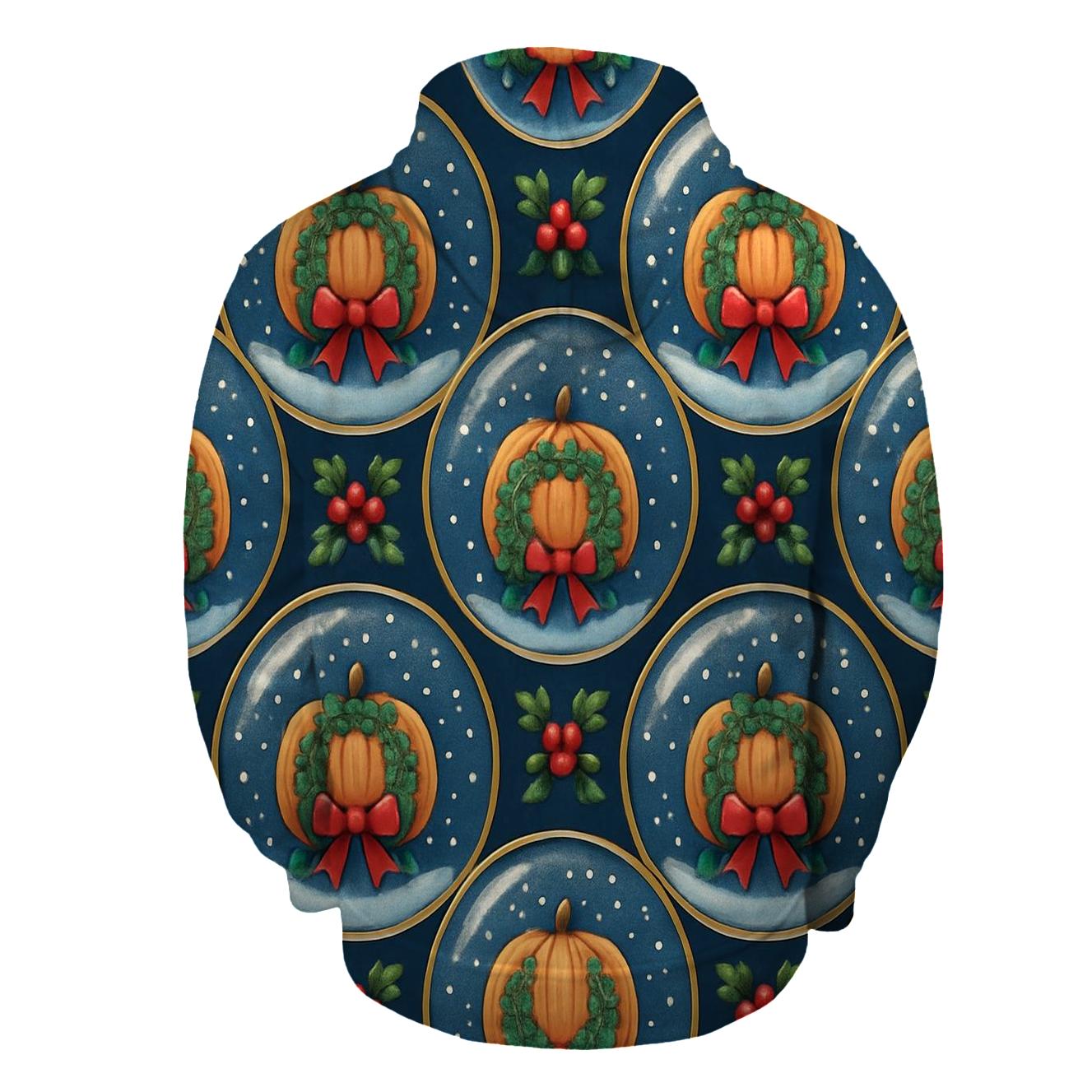 Snow Globe Pumpkin Medallion Radial Repeat On Navy Blue Background hoodie designs