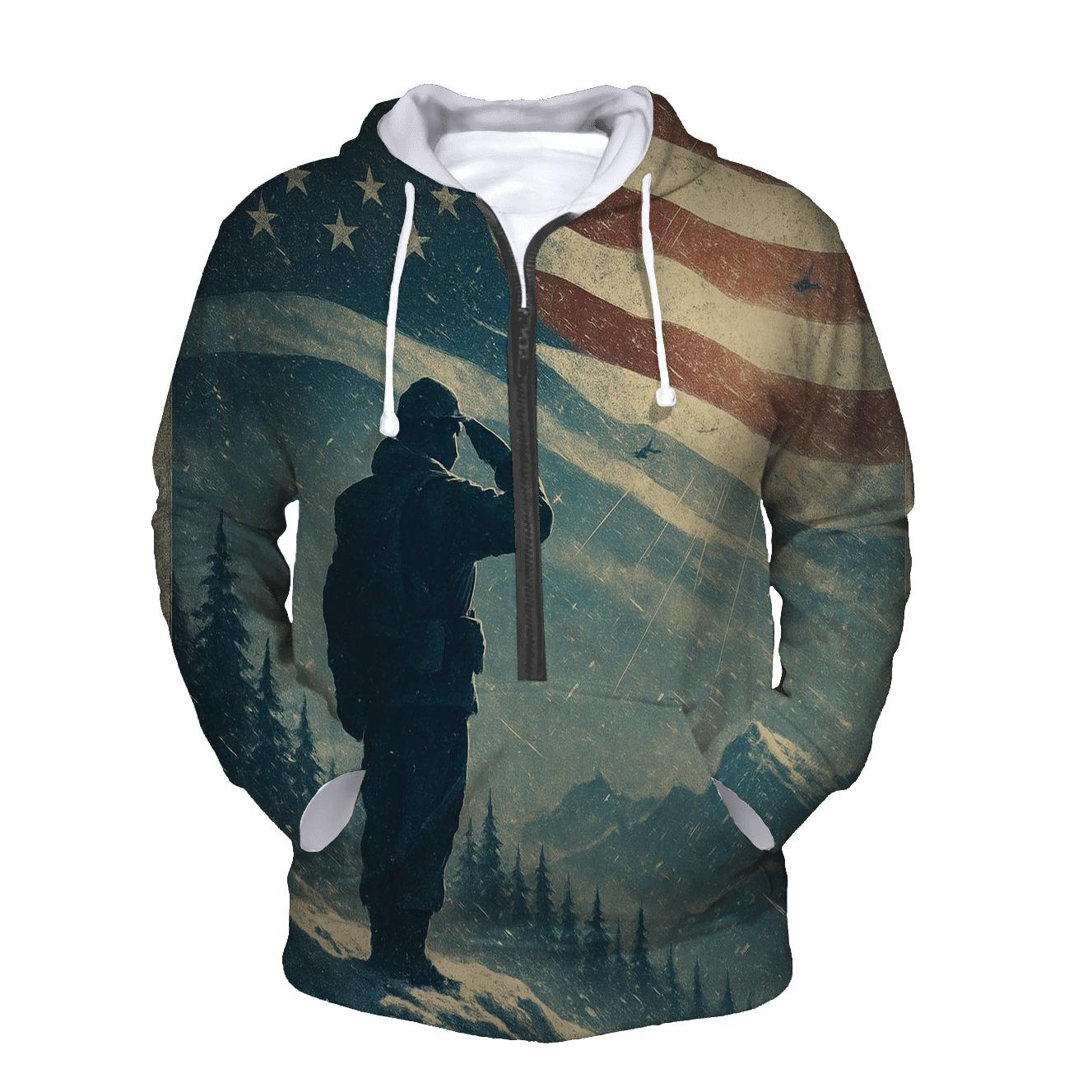 Frozen Ridge Salute In Storm Flag Light premium hoodies