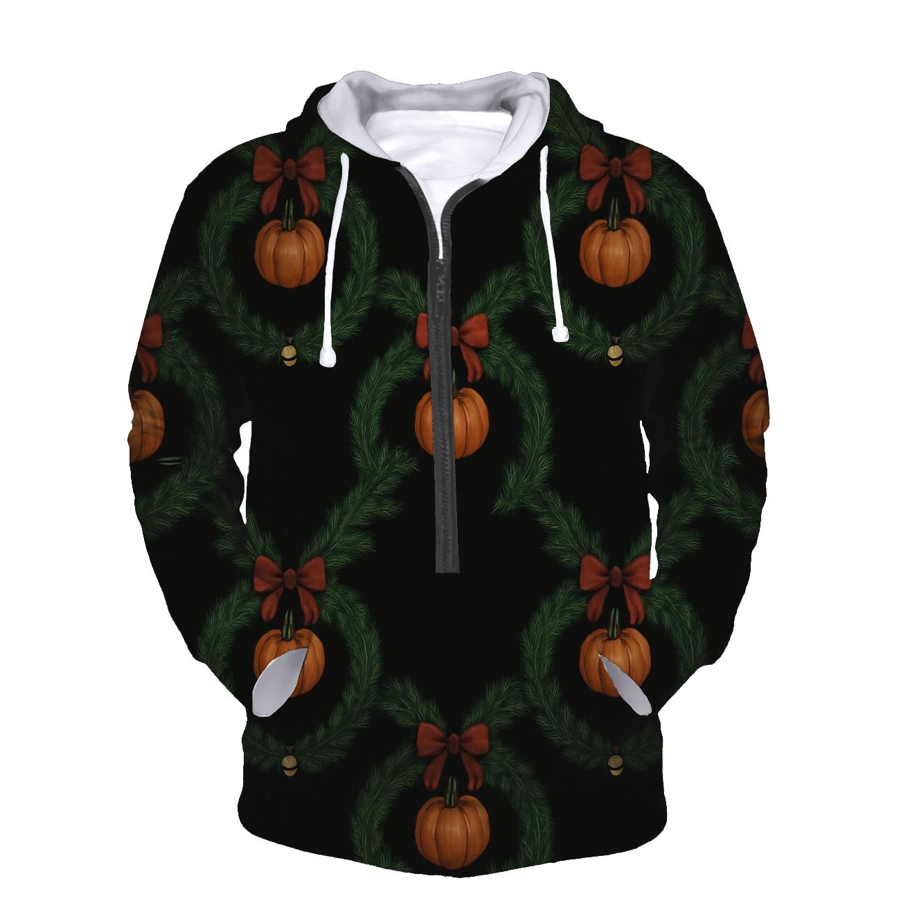 Wreath Pumpkin Chain Link On Black Background hoodie styles