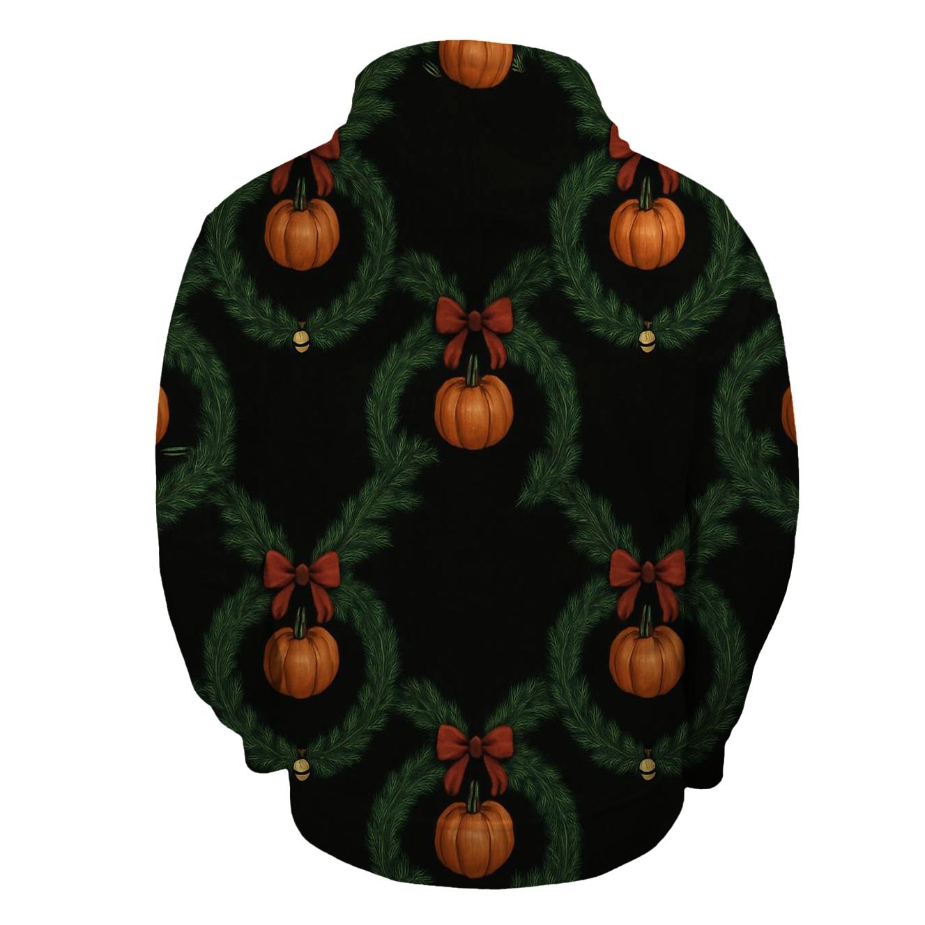 Wreath Pumpkin Chain Link On Black Background hoodie styles