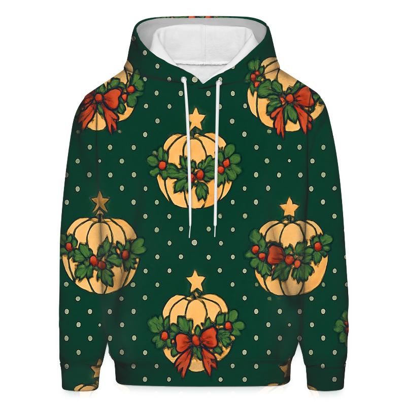 Holly Wrapped Pumpkins Diamond Tile On Midnight Green Background embroidered hoodies