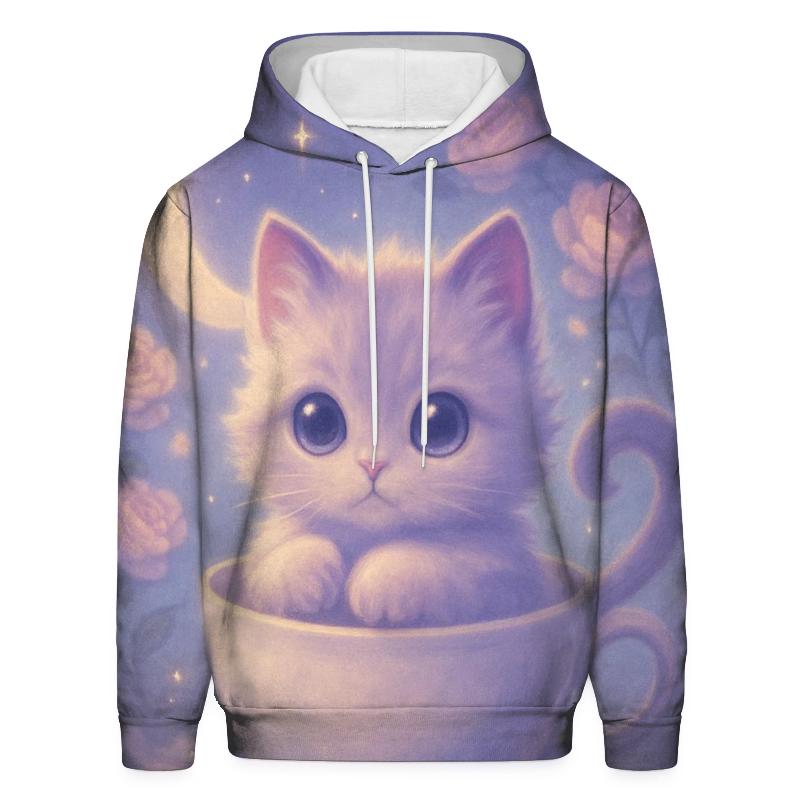 Moonlit Teacup Kitten Reverie designer hoodies