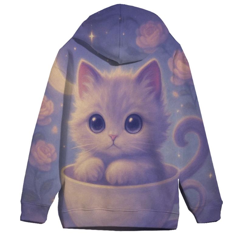 Moonlit Teacup Kitten Reverie designer hoodies