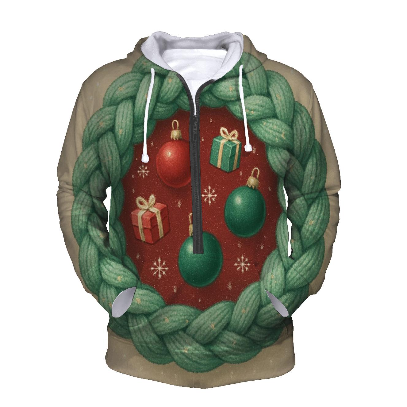 Cozy Knit Wreath Of Floating Ornaments pullover hoodies