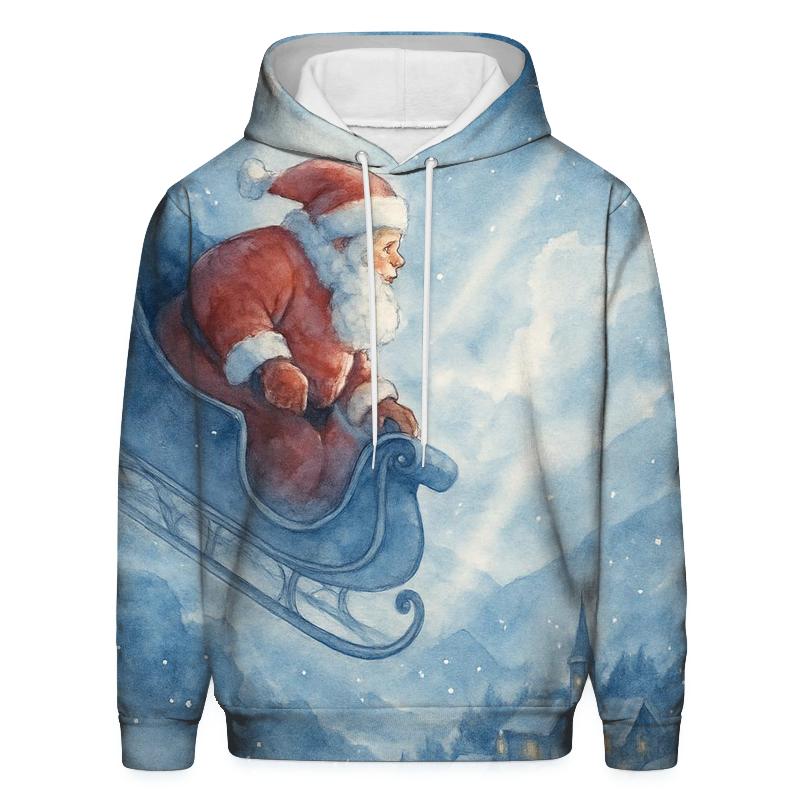 Frosted Moonlight Sleigh Descent printed hoodies