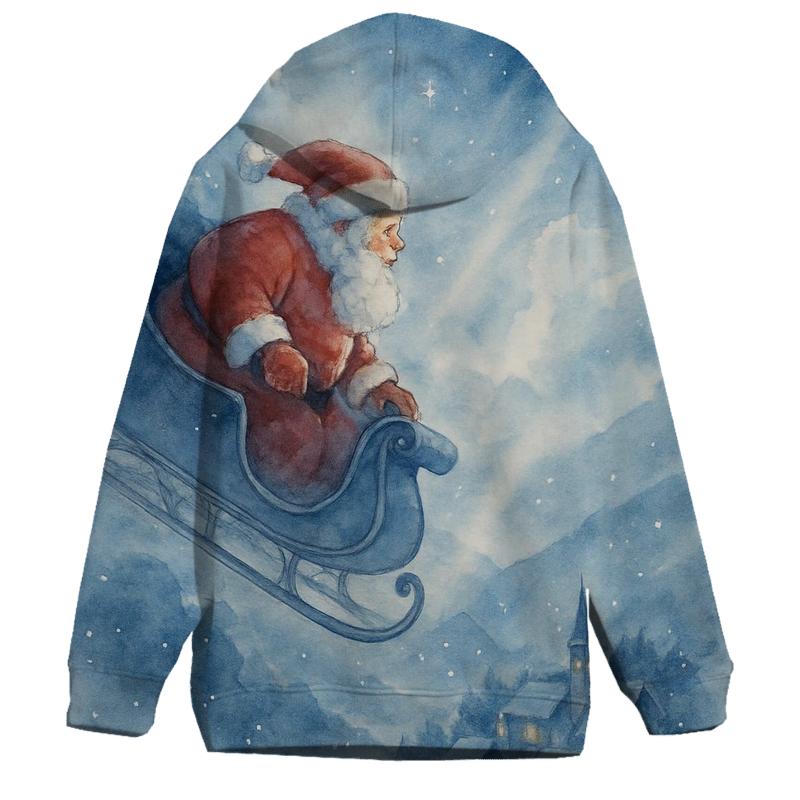 Frosted Moonlight Sleigh Descent printed hoodies
