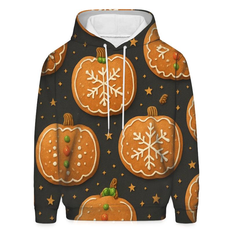 Gingerbread Ornament Pumpkins Scatter On Charcoal Background embroidered hoodies