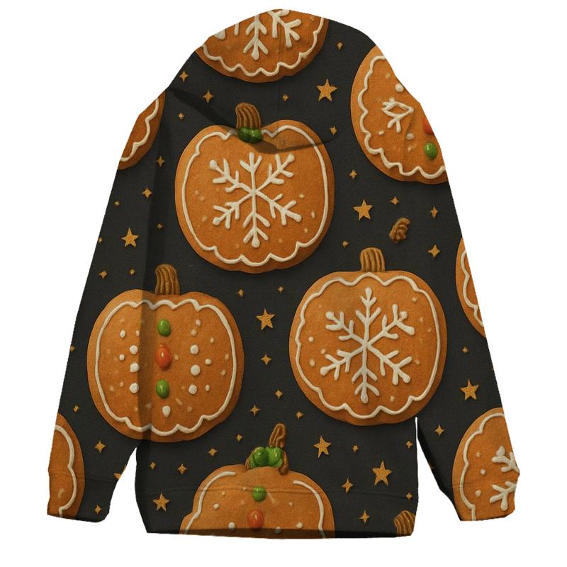 Gingerbread Ornament Pumpkins Scatter On Charcoal Background embroidered hoodies
