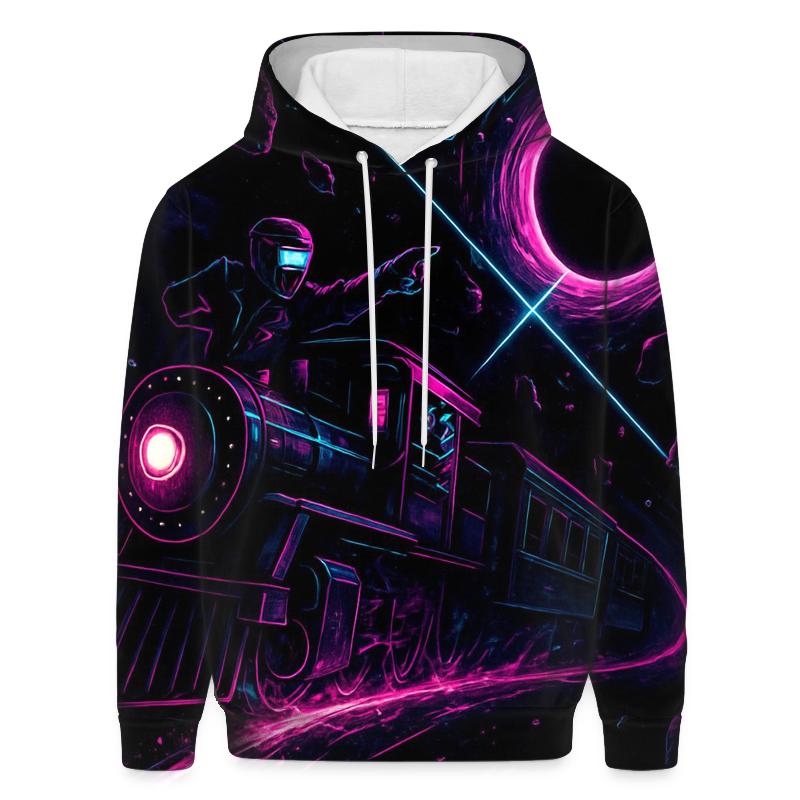 Neon Rail Through The Event Horizon graphic hoodies