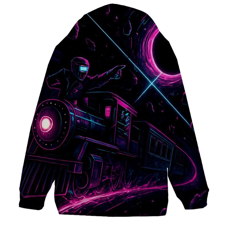 Neon Rail Through The Event Horizon graphic hoodies