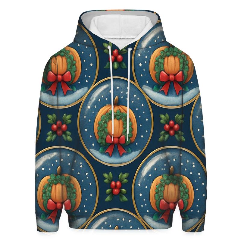 Snow Globe Pumpkin Medallion Radial Repeat On Navy Blue Background pullover hoodies
