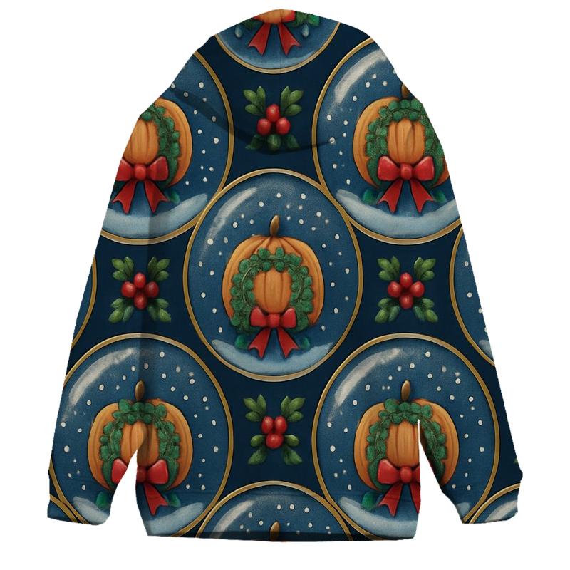 Snow Globe Pumpkin Medallion Radial Repeat On Navy Blue Background pullover hoodies
