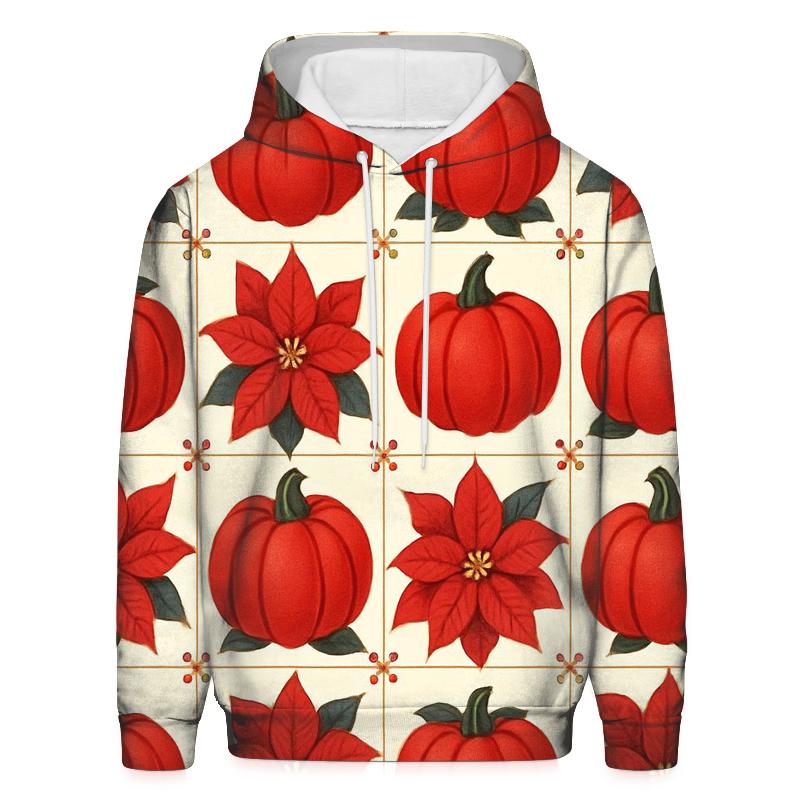 Poinsettia Pumpkin Checkerboard On Ivory Background custom hoodies