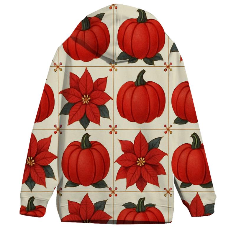 Poinsettia Pumpkin Checkerboard On Ivory Background custom hoodies