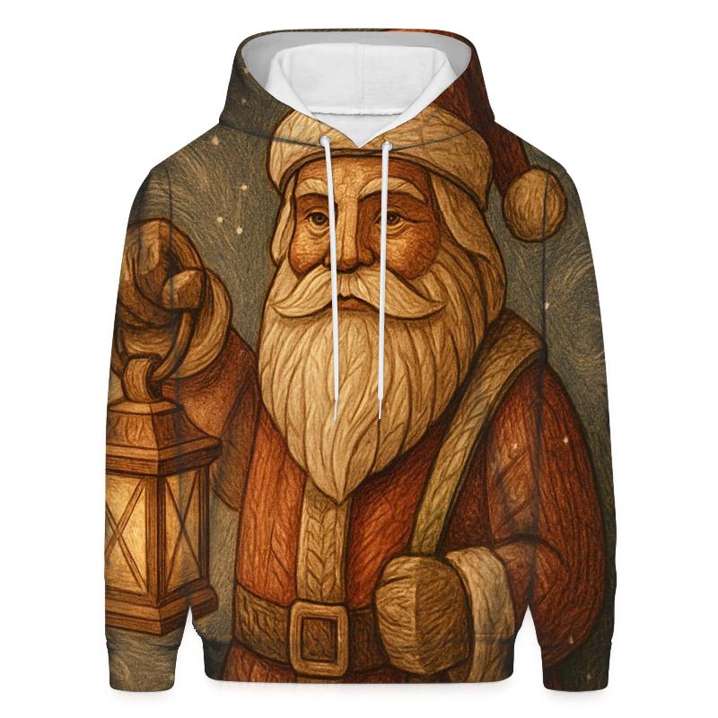 Vintage Wood Carved Santa Lantern Glow custom hoodies