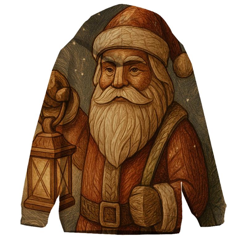Vintage Wood Carved Santa Lantern Glow custom hoodies