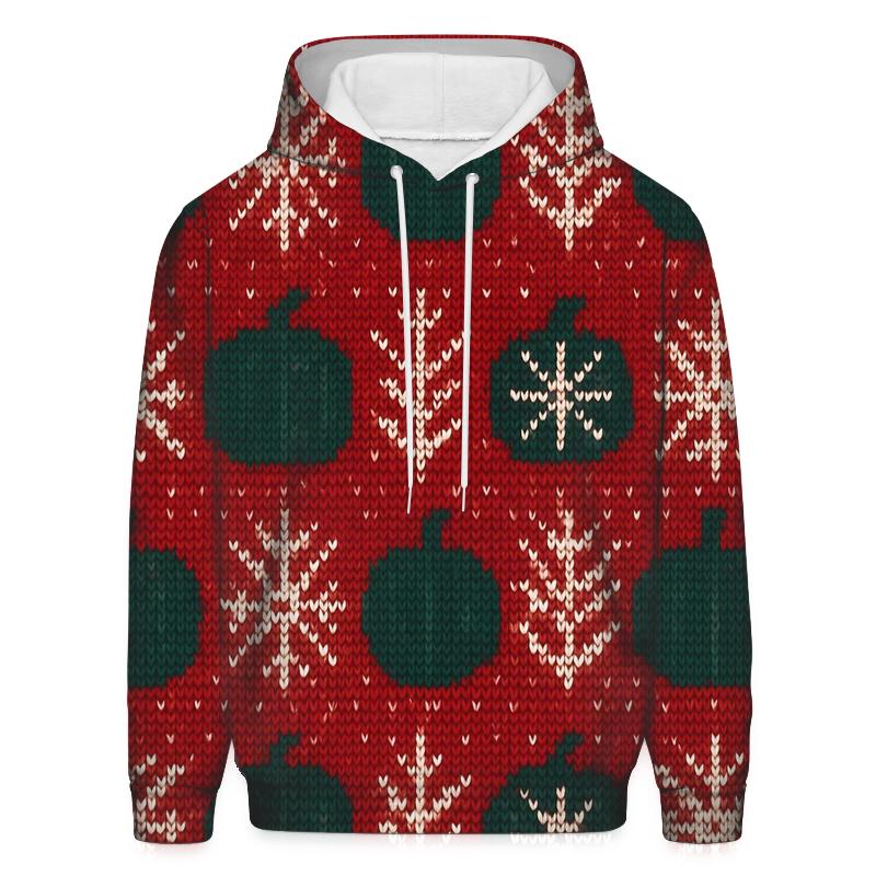 Festive Knit Pumpkin Fair Isle Bands On Red Background embroidered hoodies