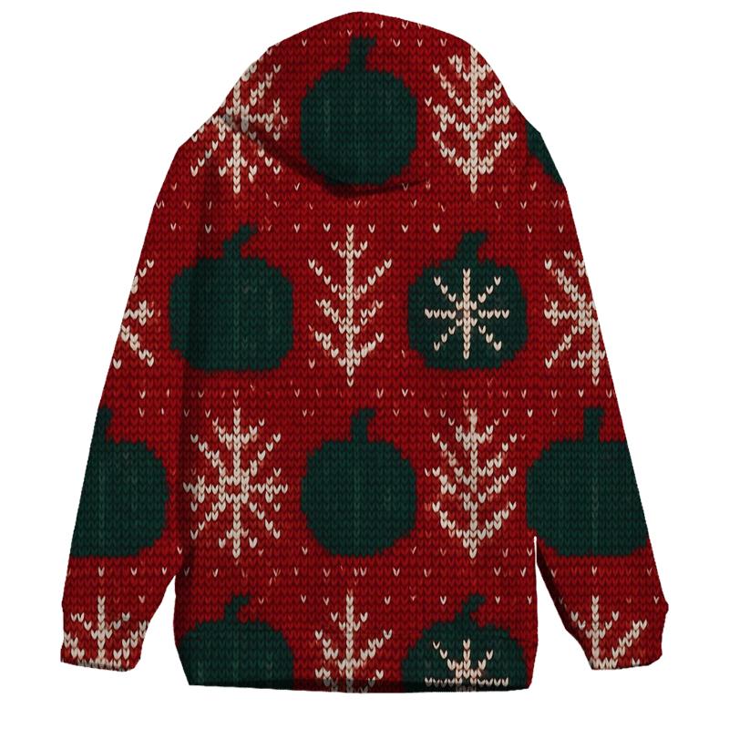Festive Knit Pumpkin Fair Isle Bands On Red Background embroidered hoodies