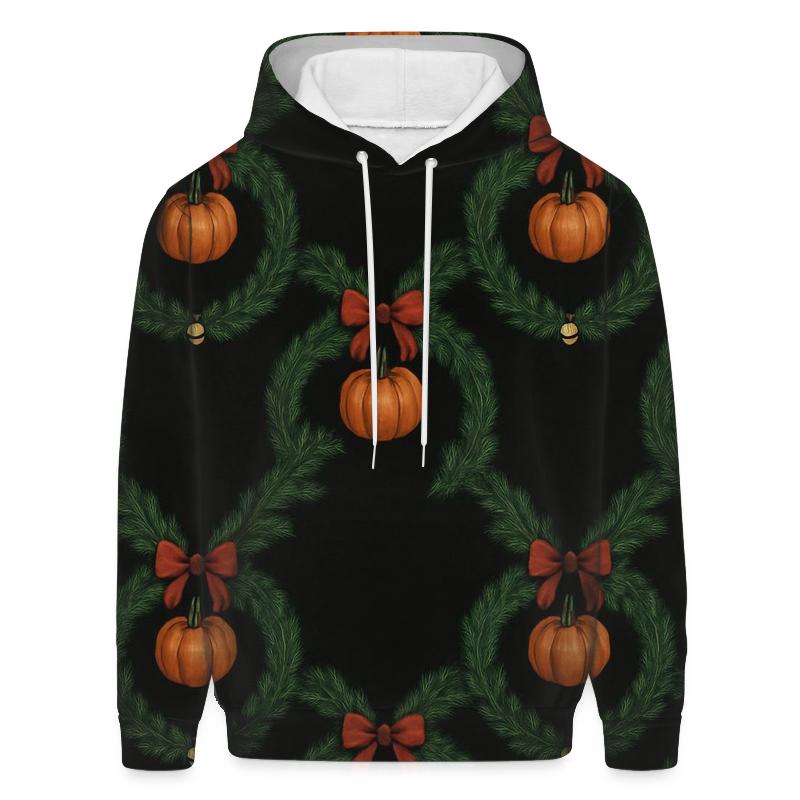 Wreath Pumpkin Chain Link On Black Background heavyweight hoodies