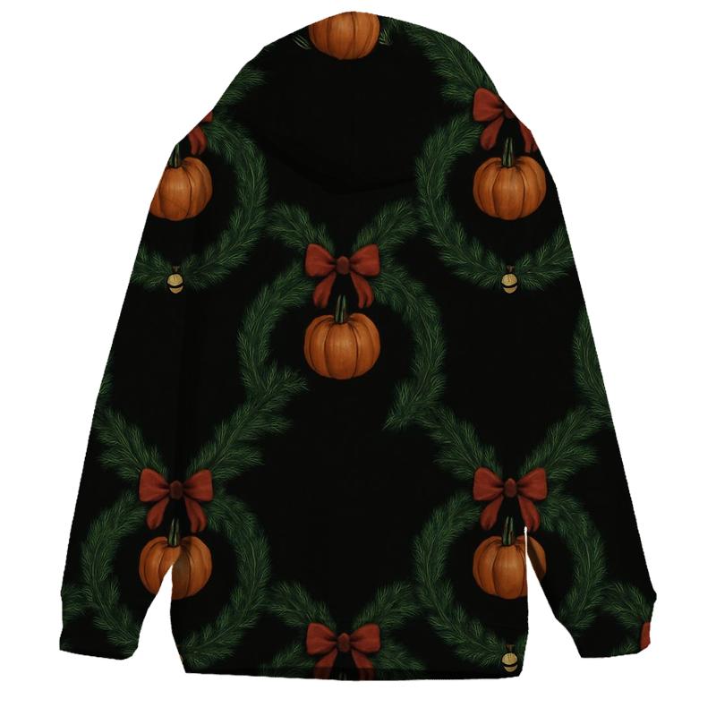 Wreath Pumpkin Chain Link On Black Background heavyweight hoodies