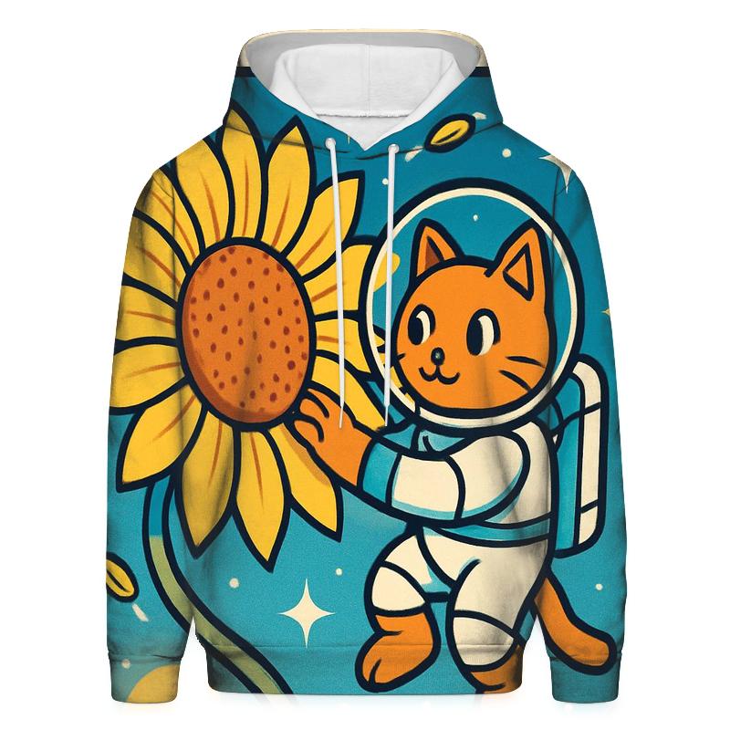 Sunflower Astronaut Cat embroidered hoodies