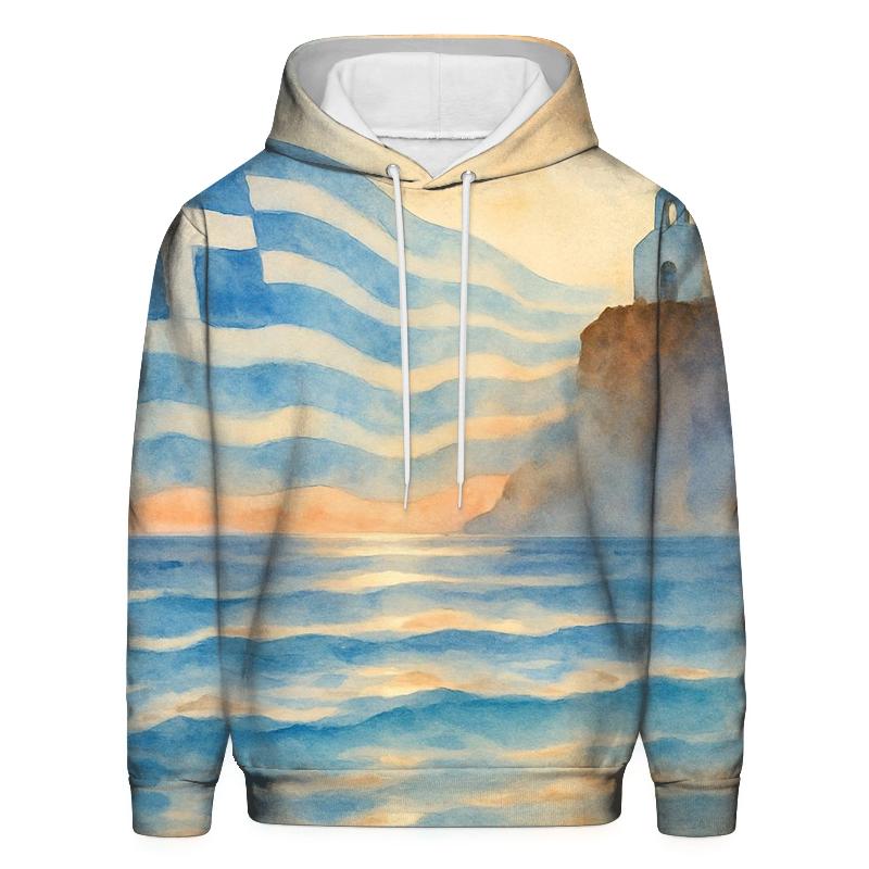 Ocean Veil Flag Of Greece lightweight hoodies